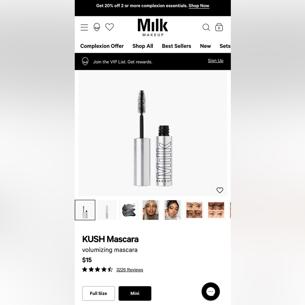 Milk Kush Volumnizing Mascara Trial Size NWT